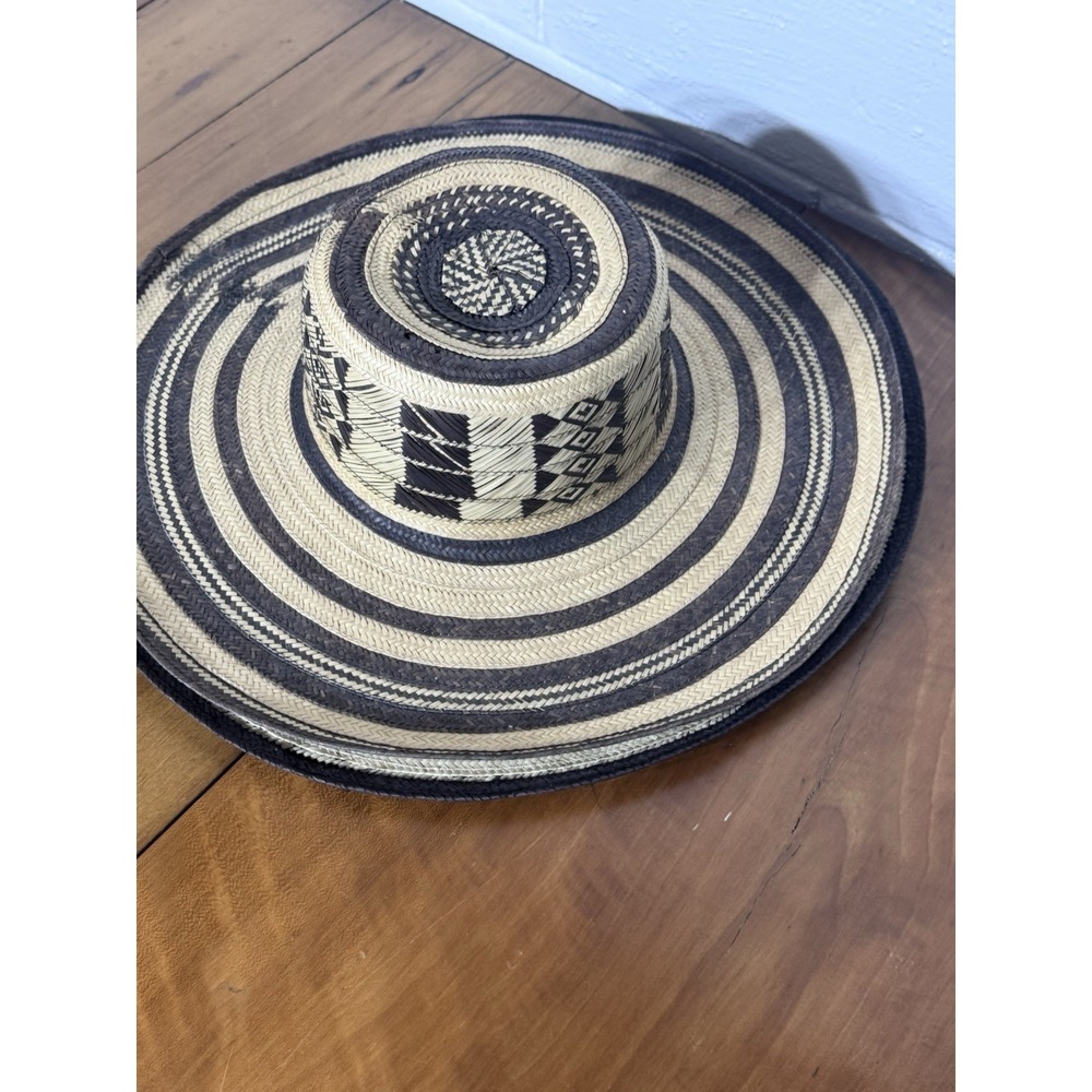Lot of 3 Colombian Sombrero Vueltiao Wide Brim Straw Hats Black Cream Woven - Picture 10 of 10
